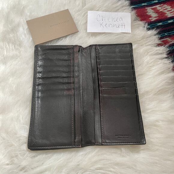 Bottega Veneta Intrecciato Bi-fold Woven Long Dark Brown Vertical Wallet - Picture 10 of 16